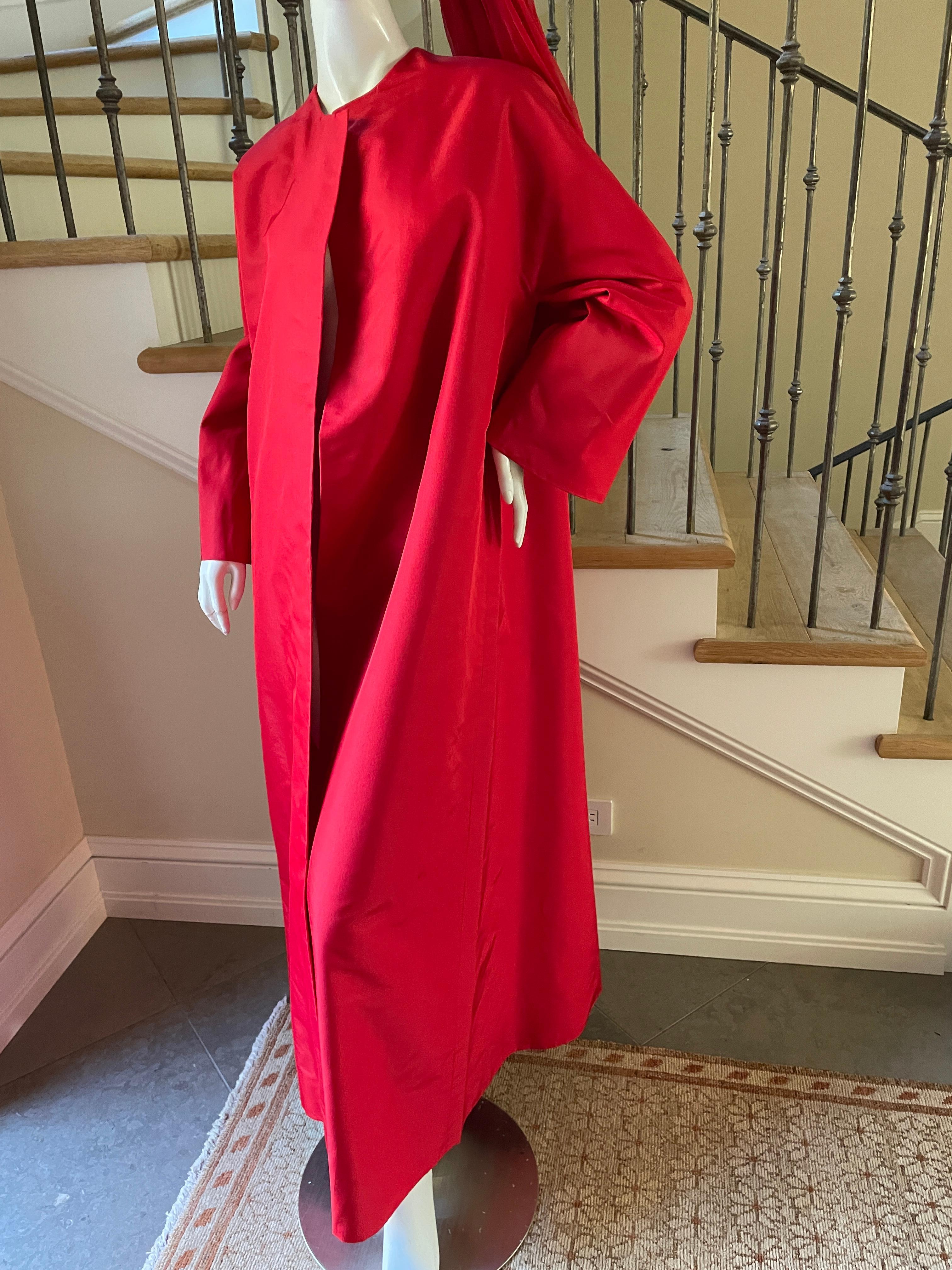 Jean-Louis Couture 1960's Red Silk Opera Coat with Matching Hat For Sale 1