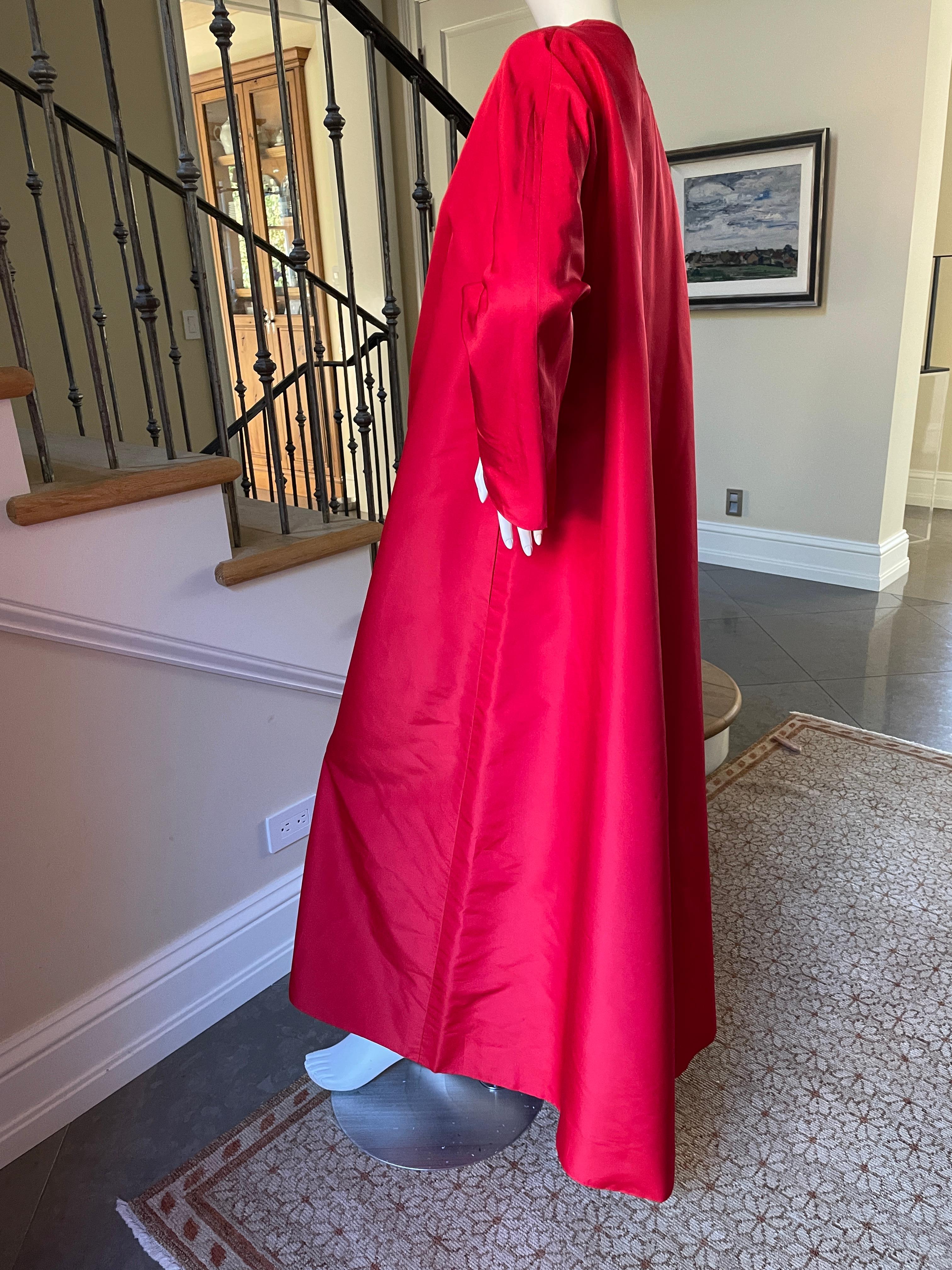 Jean-Louis Couture 1960's Red Silk Opera Coat with Matching Hat For Sale 3