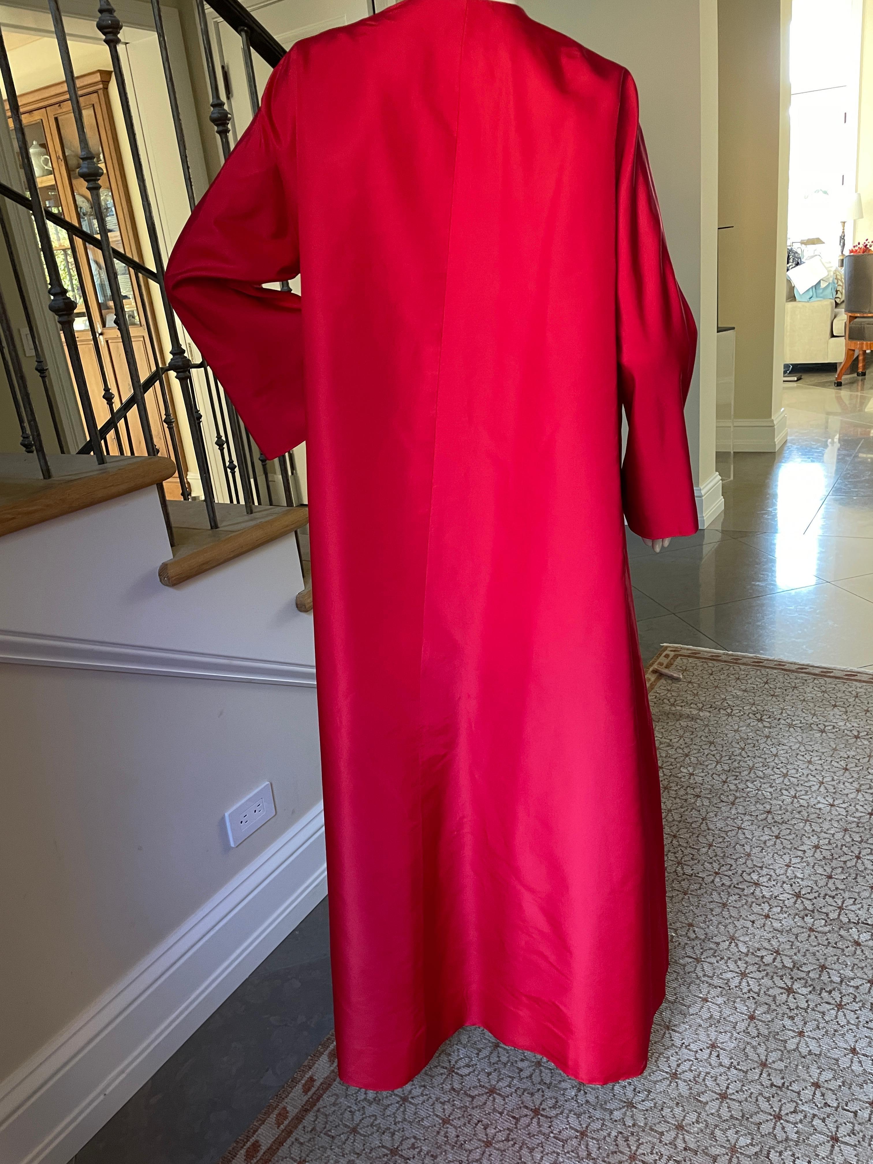 Jean-Louis Couture 1960's Red Silk Opera Coat with Matching Hat For Sale 4