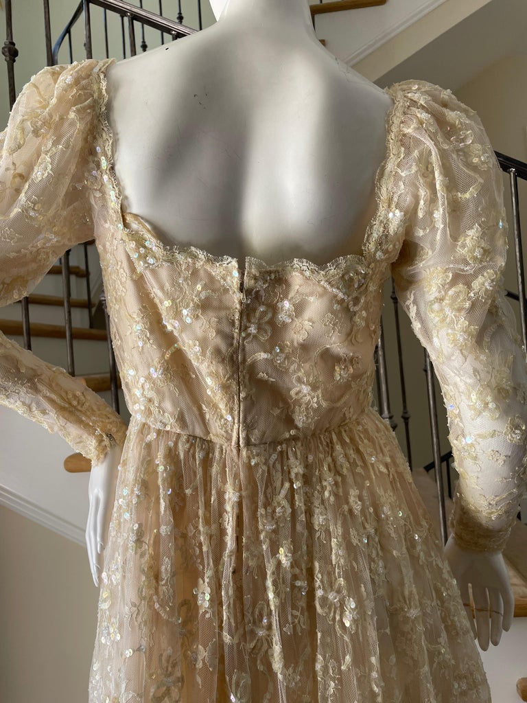 Jean-Louis Couture 1960's Sequin Embellished Ivory Lace Dress Dress For  Sale at 1stDibs