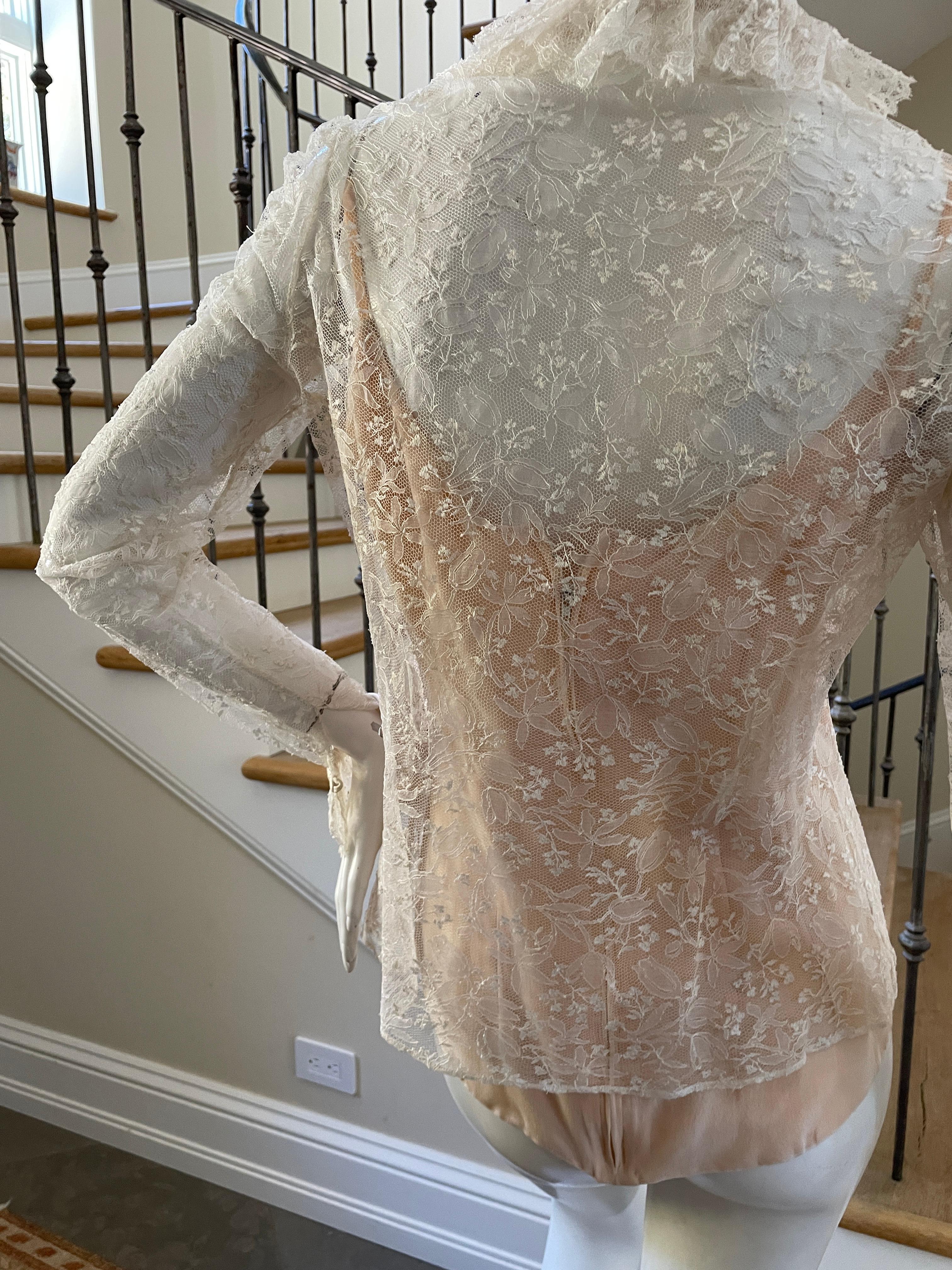 Jean-Louis Couture 1960's Sheer Lace Blouse with Ruffle Collar and Cuffs For Sale 3