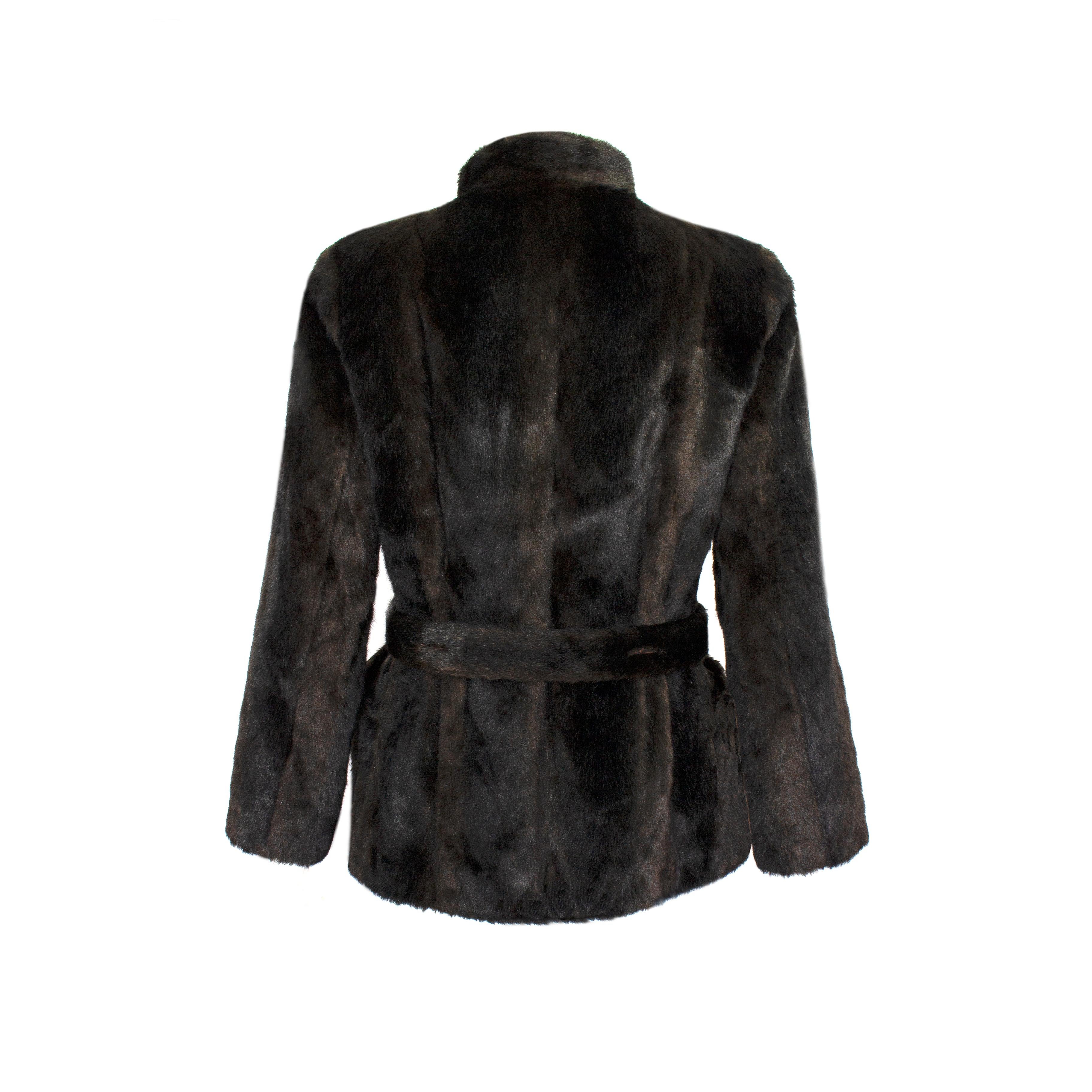 Product Details: Jean Louis De Paris - RARE 1950s Vintage - Faux Fur Jacket - Funnel Neck Collar - 3/4 Length / Wide Sleeve  - Padded Shoulder Detail - x 2 Side Pockets - Fitted Waist + Faux Fur Back Belt Detail - Front Button Closure - Fully Lined