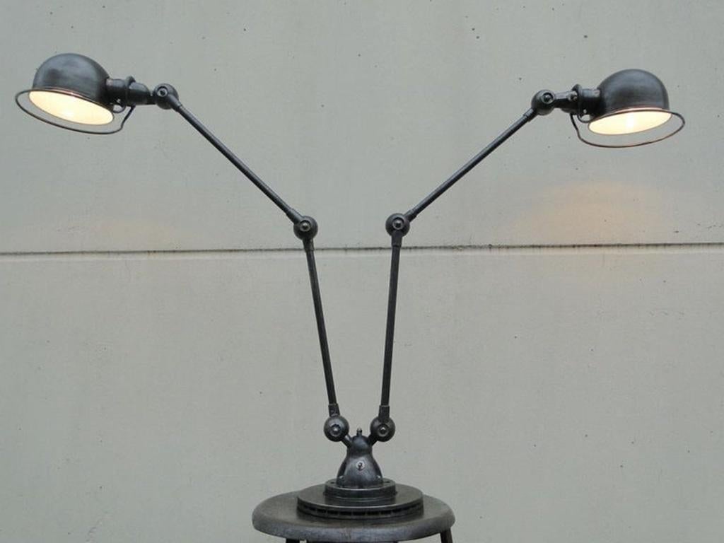 Appliqué Jean Louis Domecq  Jielde Lamp Double Graphite French Industrial   For Sale