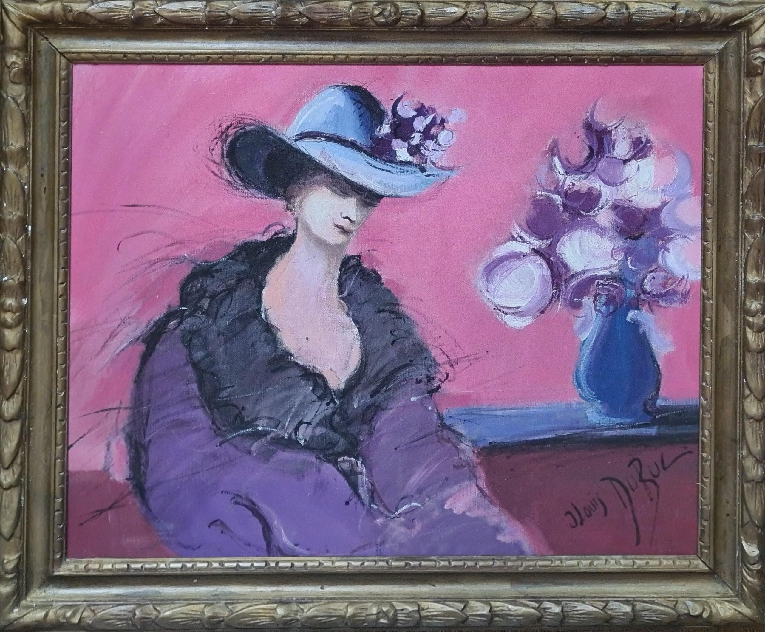La Femme au Chapeau Bleu, Gran óleo figurativo fauvista francés sobre lienzo. en venta 6