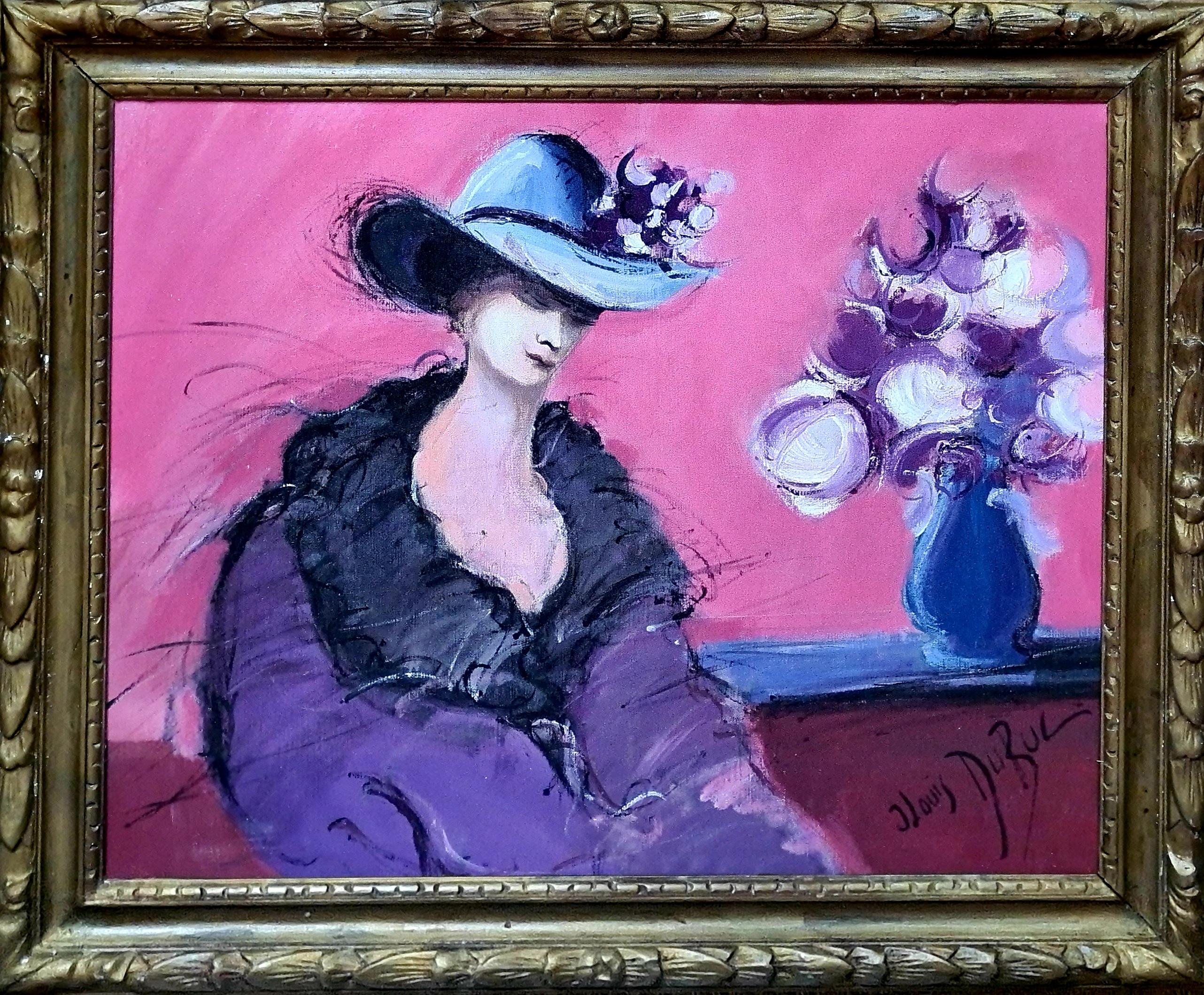 La Femme au Chapeau Bleu, Large French Fauvist Figurative Oil on Canvas.