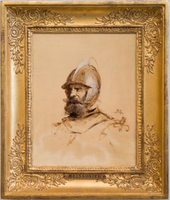 Head of a Soldier by Ernest Meissonier, Oil on Canvas, Signed With Monogram
