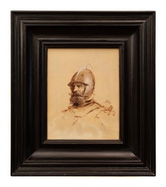 Tête d'un soldat par Ernest Meissonier, huile sur toile, signée d'un monogramme