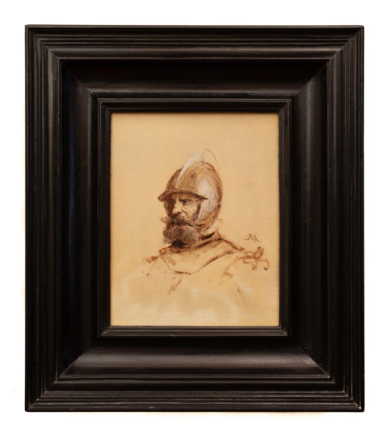 Jean-Louis Ernest Meissonier Figurative Painting - Head of a Soldier by Ernest Meissonier, Oil on Canvas, Signed With Monogram