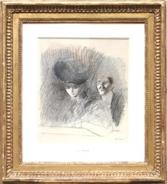 Jean-Louis Forain 'At the Theater' Graphite and Colored Chalk