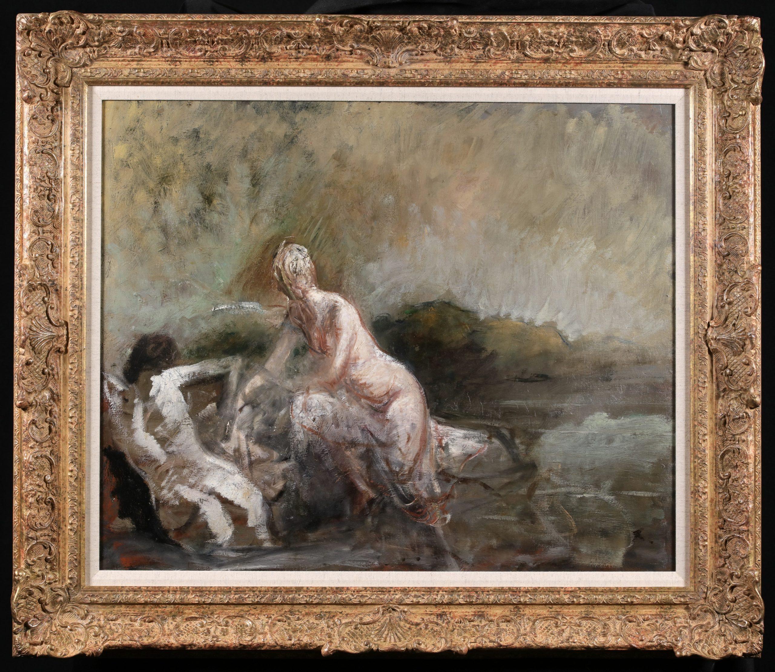 Olio figurativo impressionista firmato su tela del 1890 circa del ricercato pittore impressionista francese Jean Louis Forain. L'opera raffigura dei bagnanti in un paesaggio scuro.

Firma:
Firmato in basso a destra

Dimensioni:
Con cornice: 32