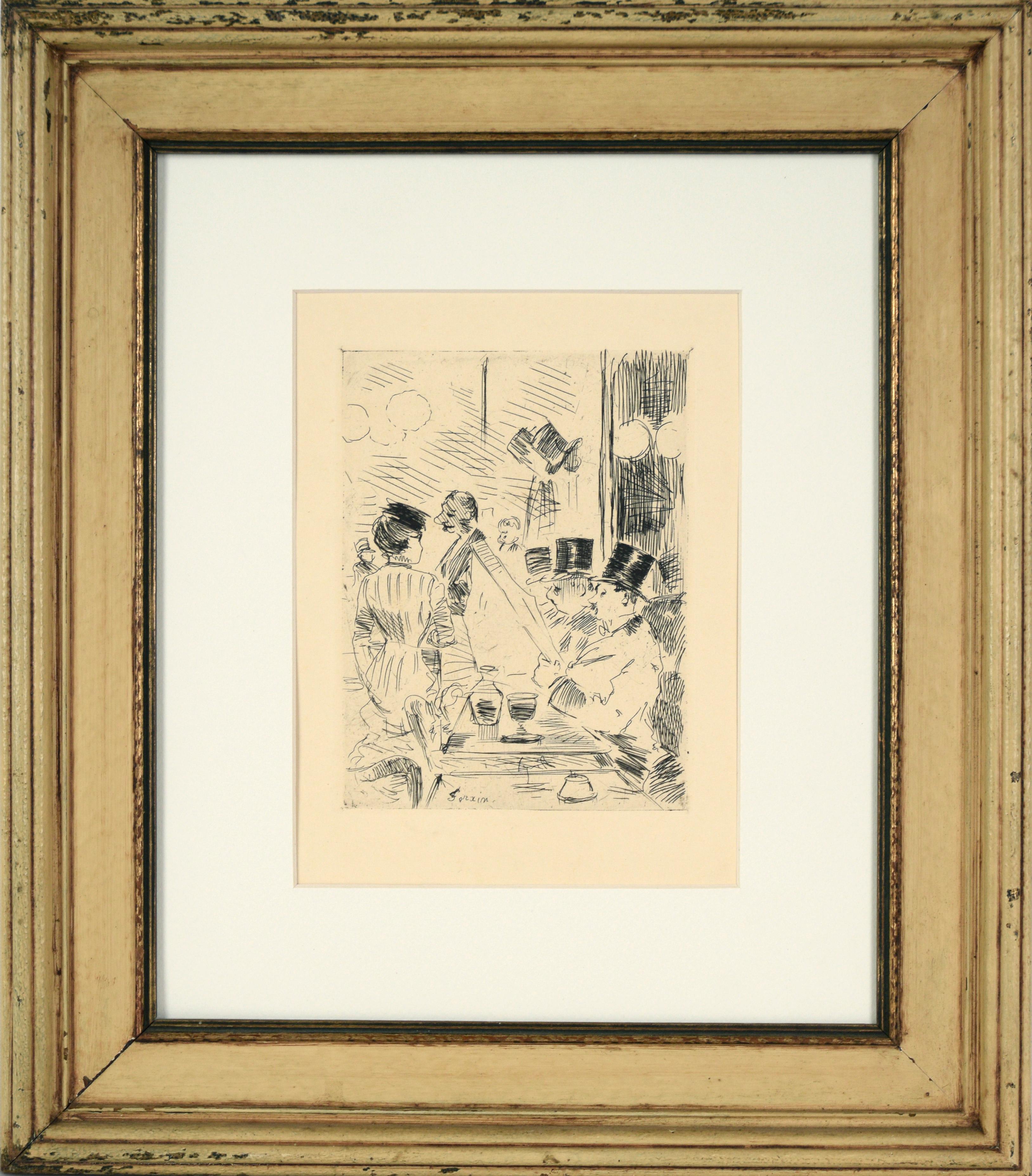 "Le café de la Nouvelle Athènes" French Impressionist Etching