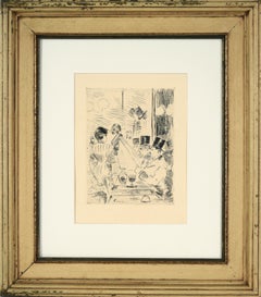 "Le café de la Nouvelle Athènes" French Impressionist Etching
