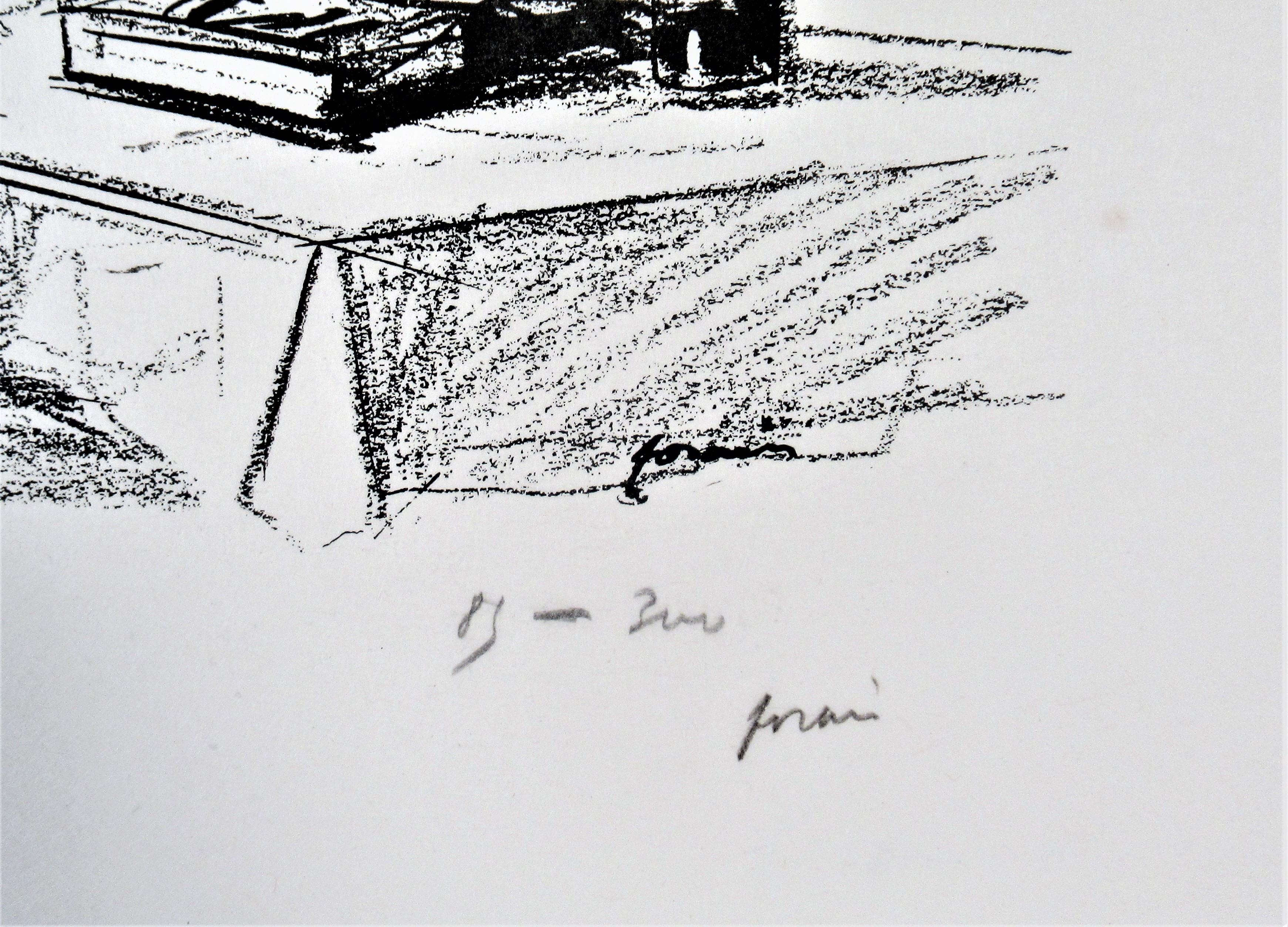 Artiste :   Jean-Louis Forain (français, 1852-1931)
Titre :   Loin du Front
Année :   1918
Moyen :	Lithographie
Edition :	Numéroté 85/300 au crayon
Papier :   Vélin
Taille de la feuille :   15 x 22.25 pouces
Signature :   Signé à la main au crayon