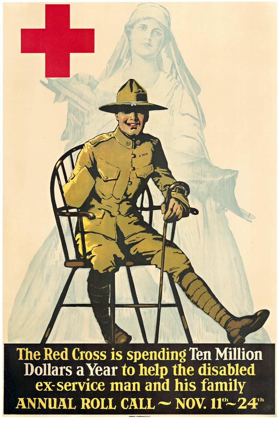 Affiche vintage originale "The American Red Cross is spending Ten Million" (La Croix-Rouge américaine dépense dix millions)