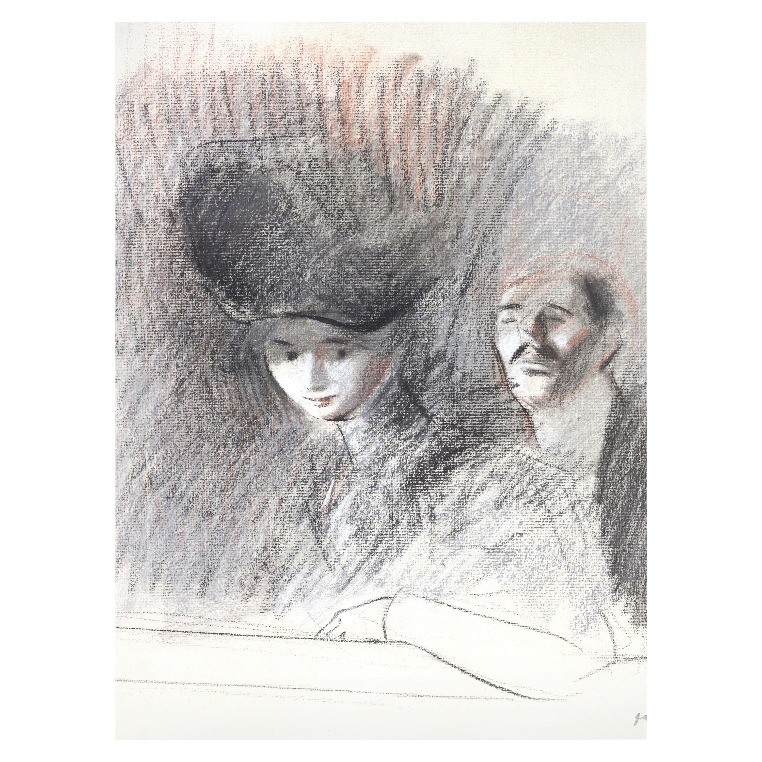 Jean-Louis Forain 'At the Theater' Graphite and Colored Chalk  For Sale