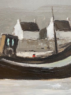 Boats in front of the 4 white houses by Jean Louis Getaz - Oil on canvas 40x60