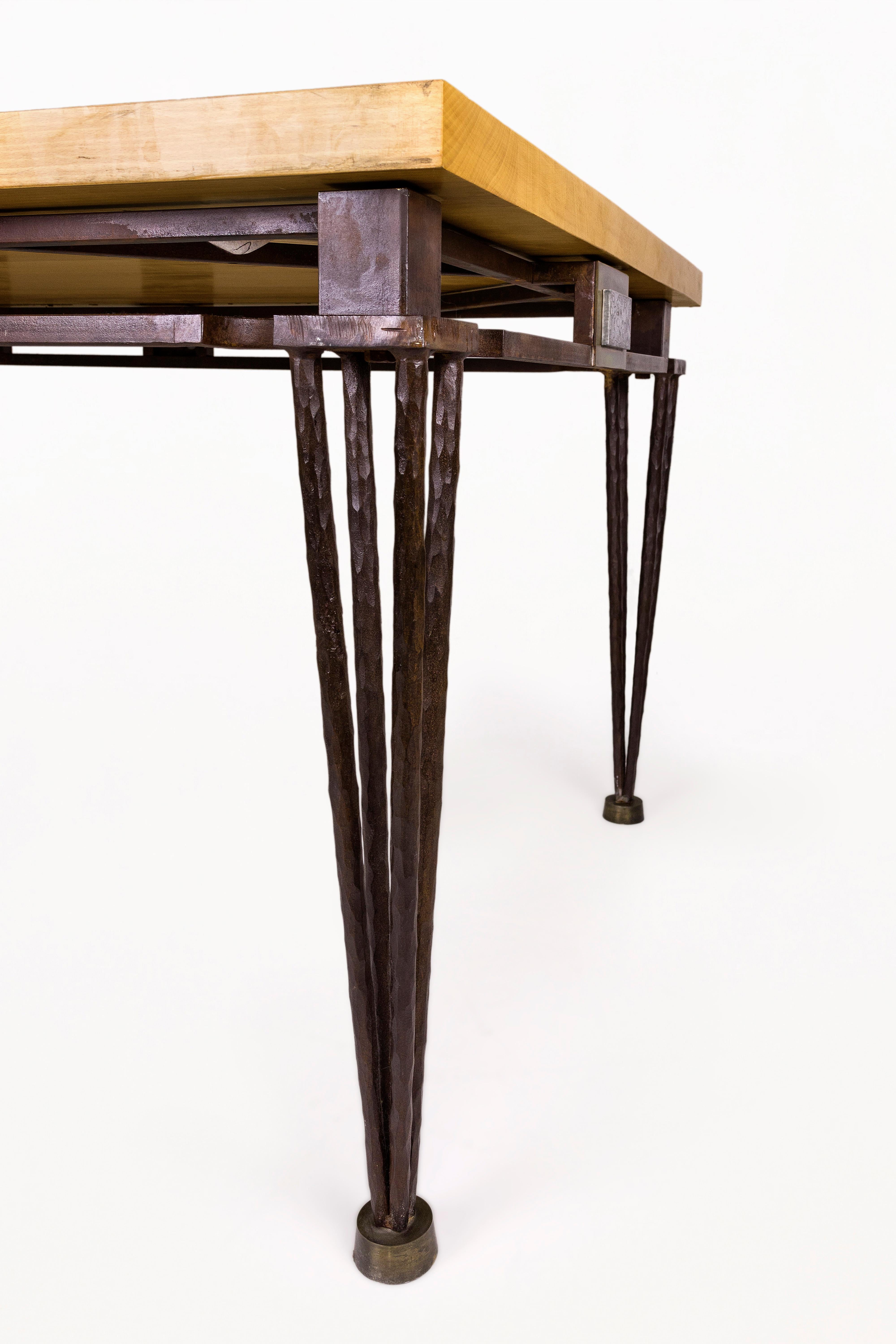 20th Century Jean Louis Hurlin Hammered Iron Dining Table, circa 1980, France