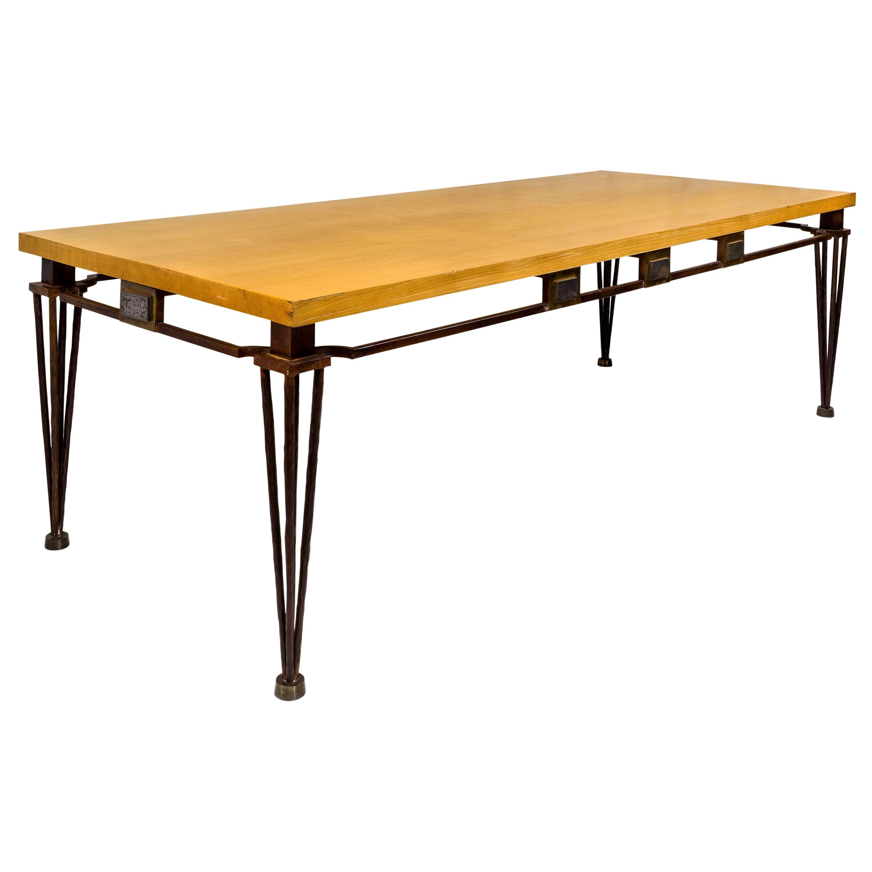 Jean Louis Hurlin Hammered Iron Dining Table, circa 1980, France