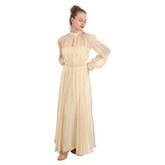 Jean Louis Ivory Silk Chiffon Beaded Shoulder Dress