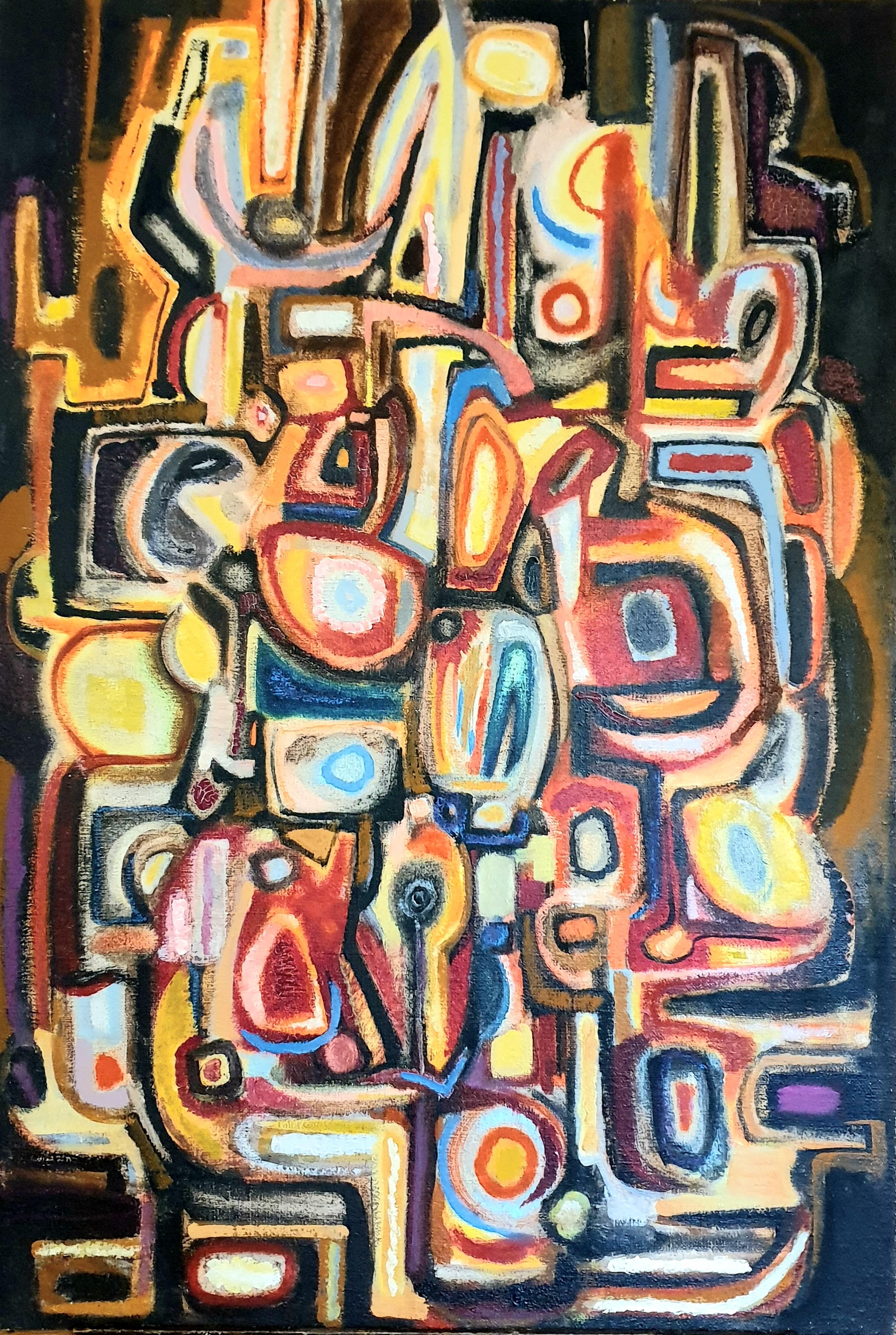 Abstract Painting di Jean Louis Ladislas  - Olio su tela di Espressionismo astratto francese della metà del secolo.