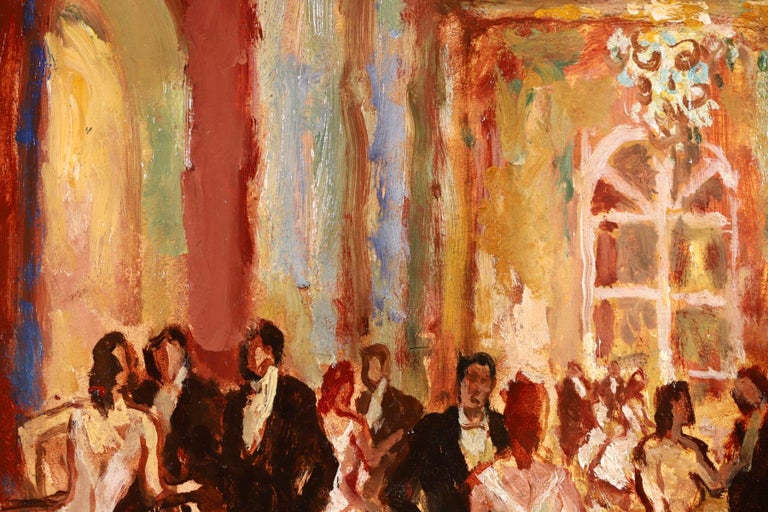 At the Ball - Post Impressionist Oil, Dancers in Interior by Jean L M Cosson - Post-Impressionist Painting by Jean-Louis-Marcel Cosson