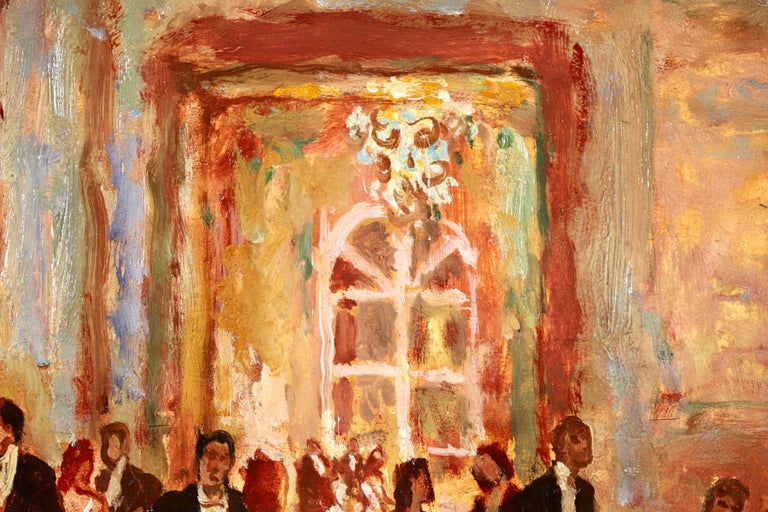 At the Ball - Post Impressionist Oil, Dancers in Interior by Jean L M Cosson - Brown Interior Painting by Jean-Louis-Marcel Cosson