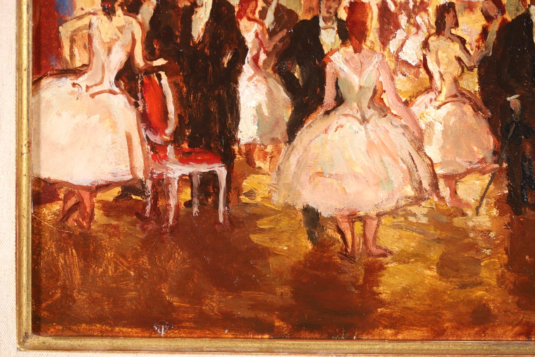 At the Ball - Post Impressionist Oil, Dancers in Interior by Marcel Cosson - Brown Interior Painting by Jean-Louis-Marcel Cosson