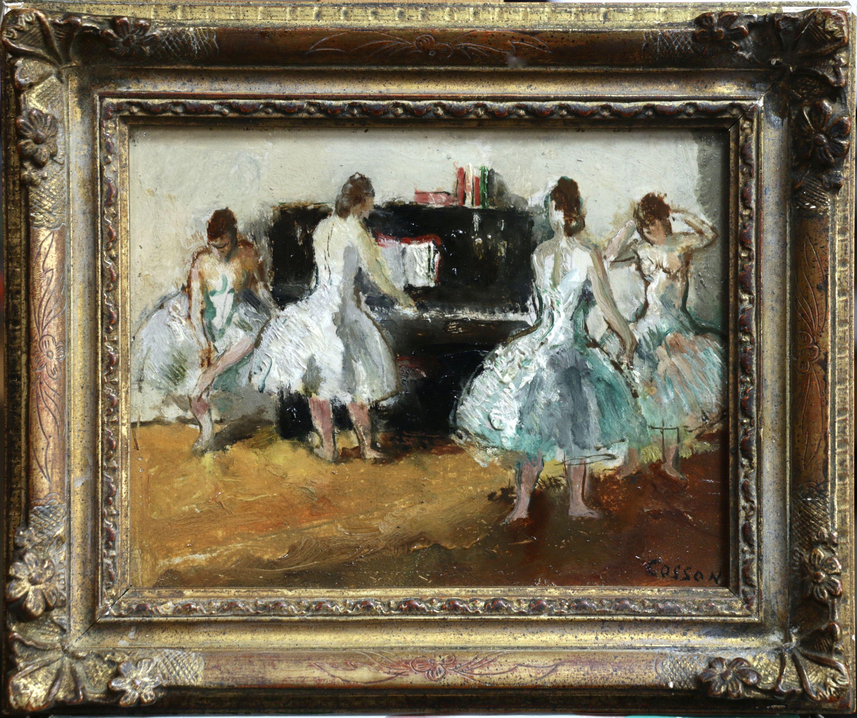 À la piano - Huile du XXe siècle:: figures de danseurs de ballet à l'intérieur par Cosson - Painting de Jean-Louis-Marcel Cosson