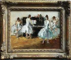At the Piano - 20th Century Oil, Ballet Dancer Figures in Interior by Cosson