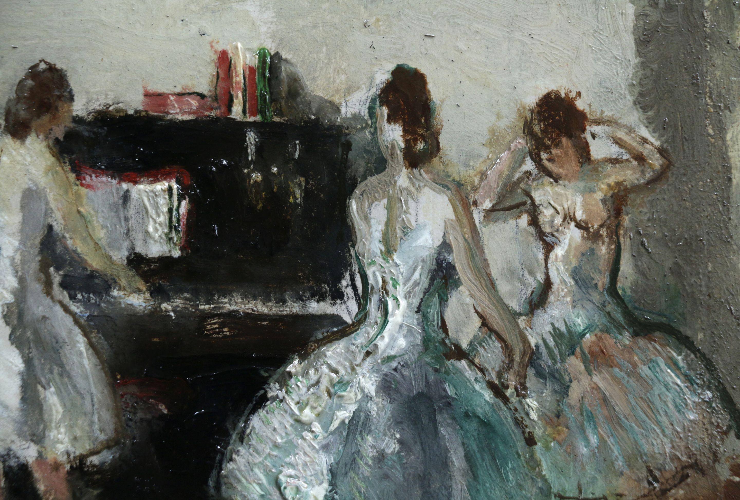 À la piano - Huile du XXe siècle:: figures de danseurs de ballet à l'intérieur par Cosson - Impressionnisme Painting par Jean-Louis-Marcel Cosson