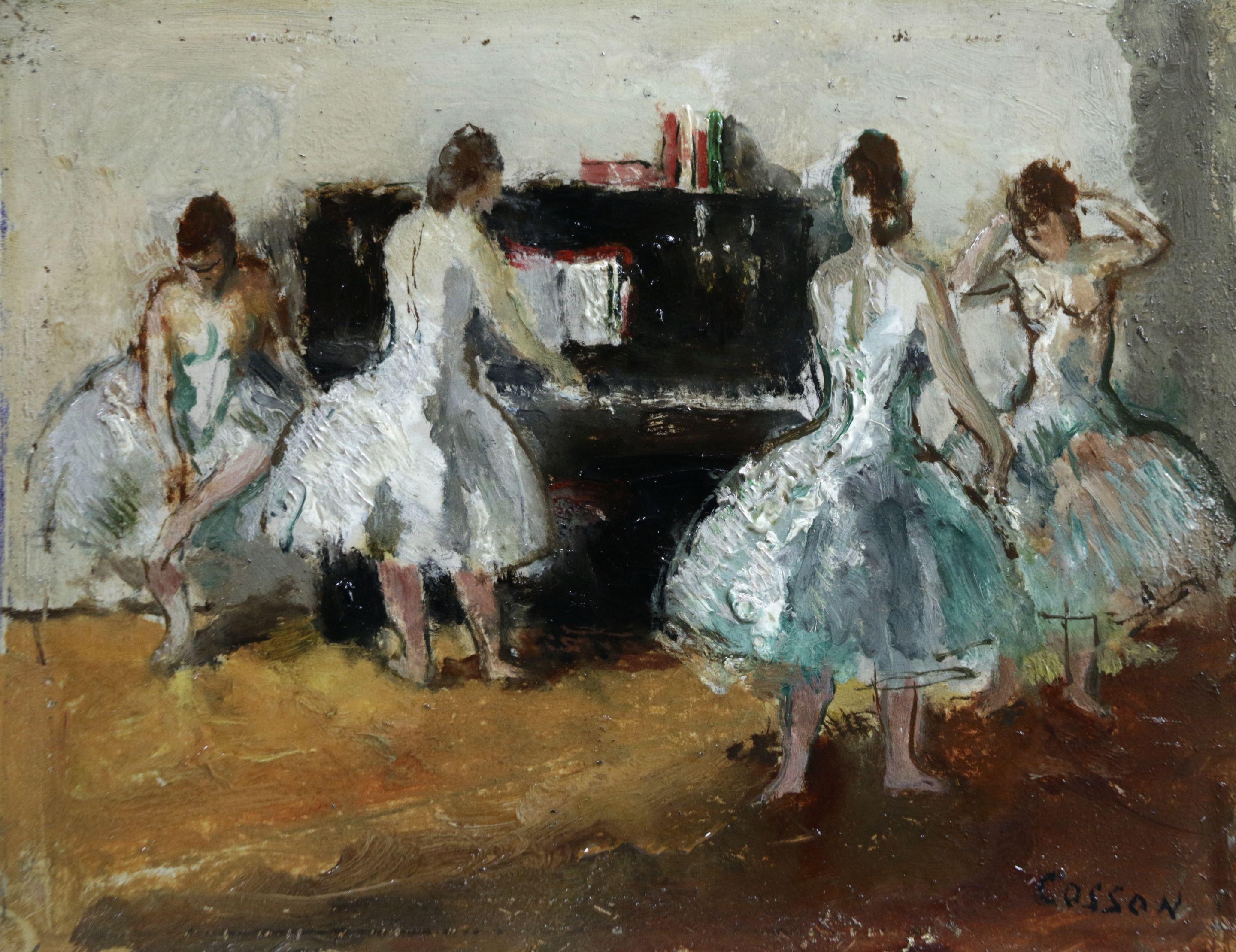 Jean-Louis-Marcel Cosson Interior Painting – At the Piano - Öl-:: Ballett-Tänzerfiguren im Inneren des 20. Jahrhunderts von Cosson