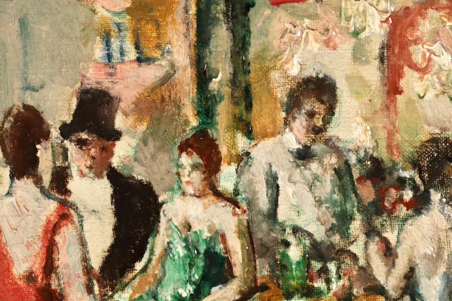 Au Cafe - Pintura al óleo figurativa de interior postimpresionista de Marcel Cosson 5