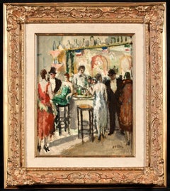 Au Cafe - Postimpressionistisches figuratives Interieur-Ölgemälde von Marcel Cosson, Ölgemälde