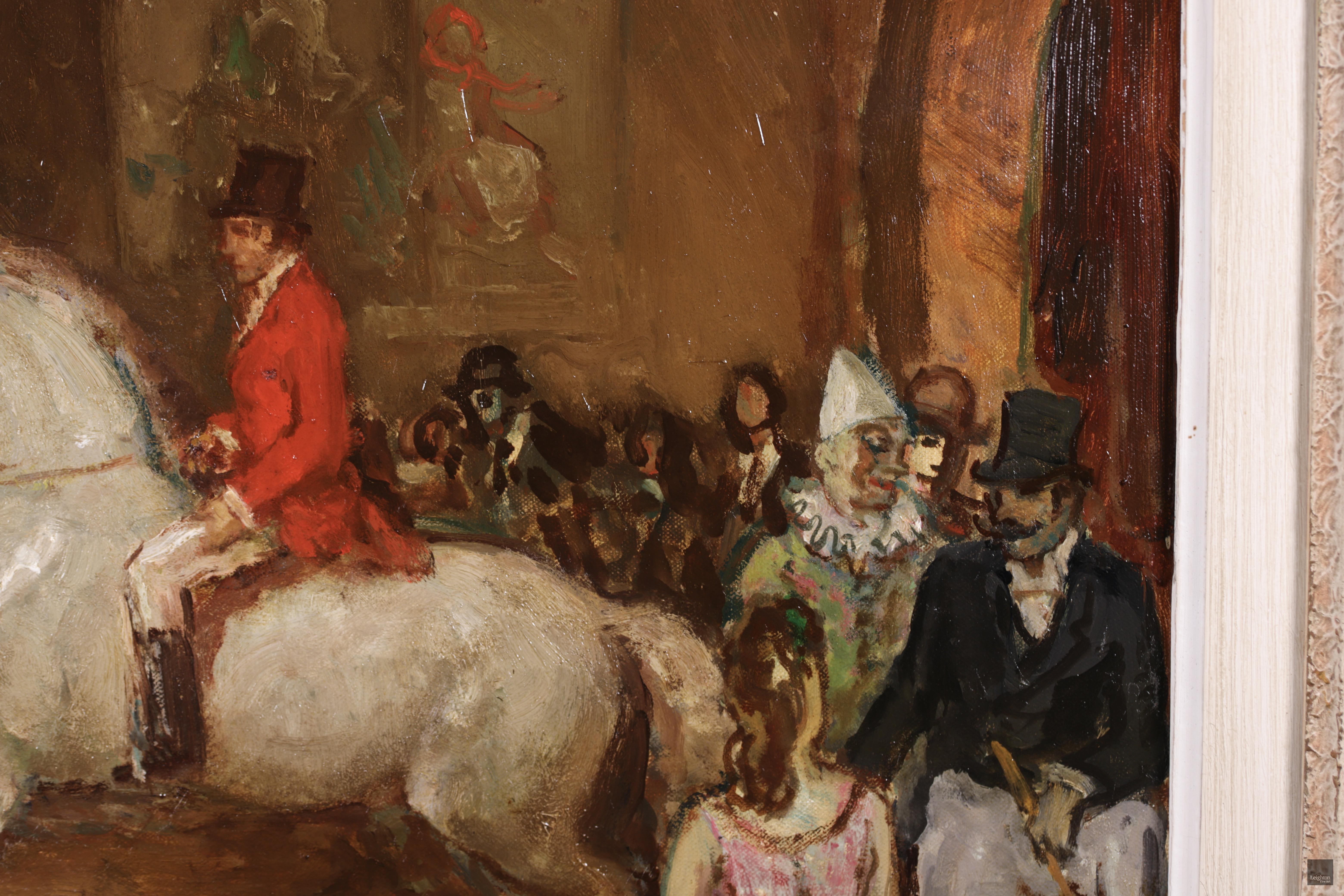 Au Cirque – Postimpressionistisches Ölgemälde, Figuren und Pferd im Zirkus von Marcel Cosson, Postimpressionismus im Angebot 5