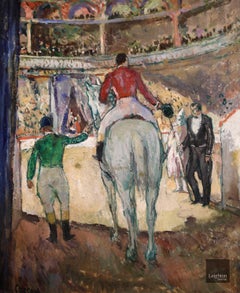 Au Cirque - Huile post-impressionniste, figures et cheval au cirque par Marcel Cosson