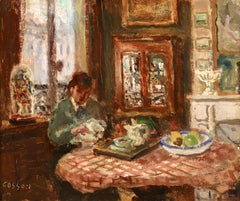 Au Salon, huile post-impressionniste, figure à l'intérieur par Marcel Cosson