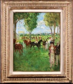 Aux Courses - Huile post-impressionniste, figures lors de courses de chevaux par Marcel Cosson