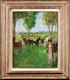 Aux Courses, huile post-impressionniste, figures lors de courses de chevaux par Marcel Cosson