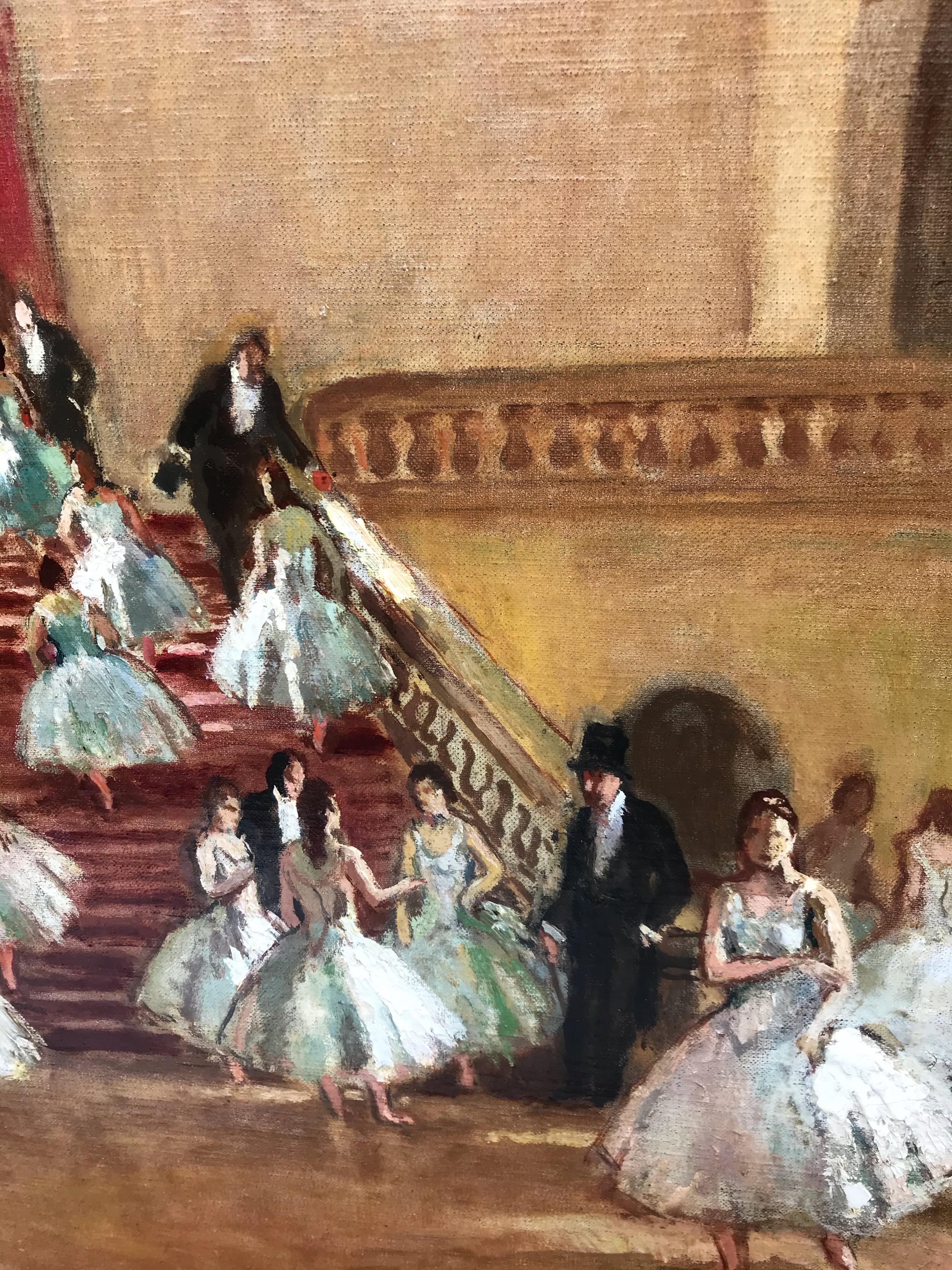 Ballerinas at the Paris Opera - Postimpressionist painting - Post-Impressionist Painting by Jean-Louis-Marcel Cosson
