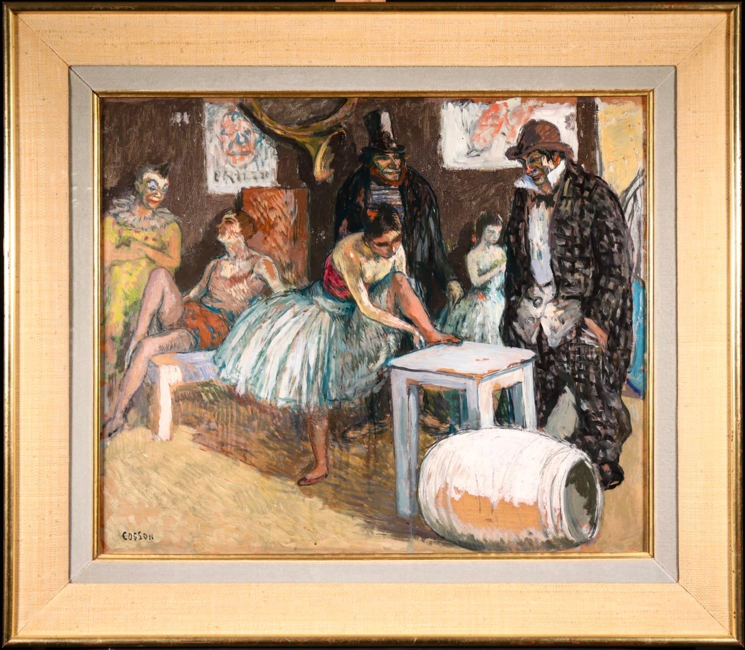 Circus Performers - Post Impressionist Oil, Figures in Interior by Marcel Cosson - Painting by Jean-Louis-Marcel Cosson