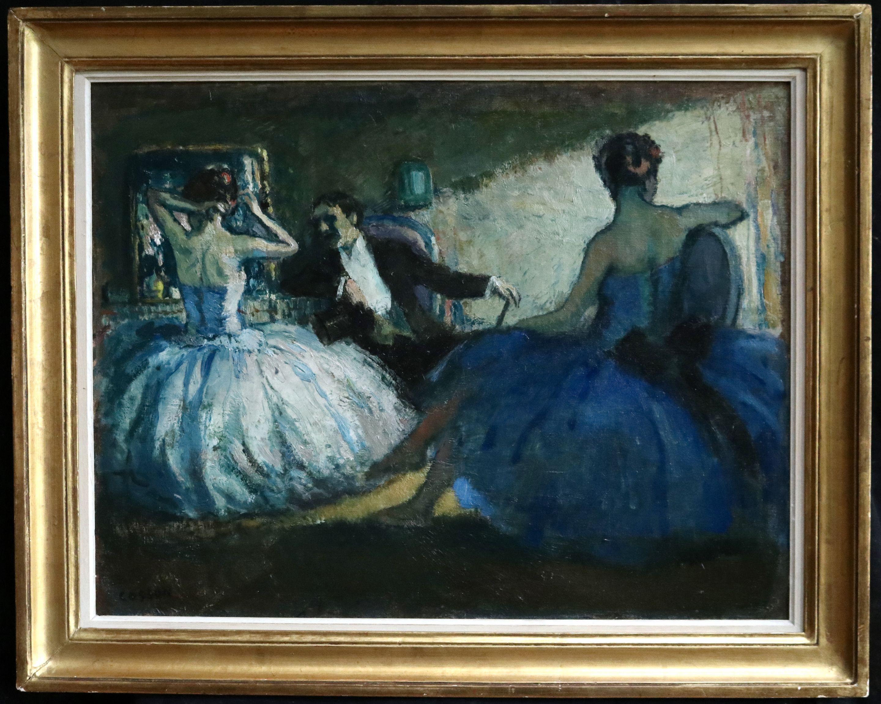 Dancers in Dressing Room - 20th Century Oil, Elegant Figures in Interior Cosson  - Painting by Jean-Louis-Marcel Cosson