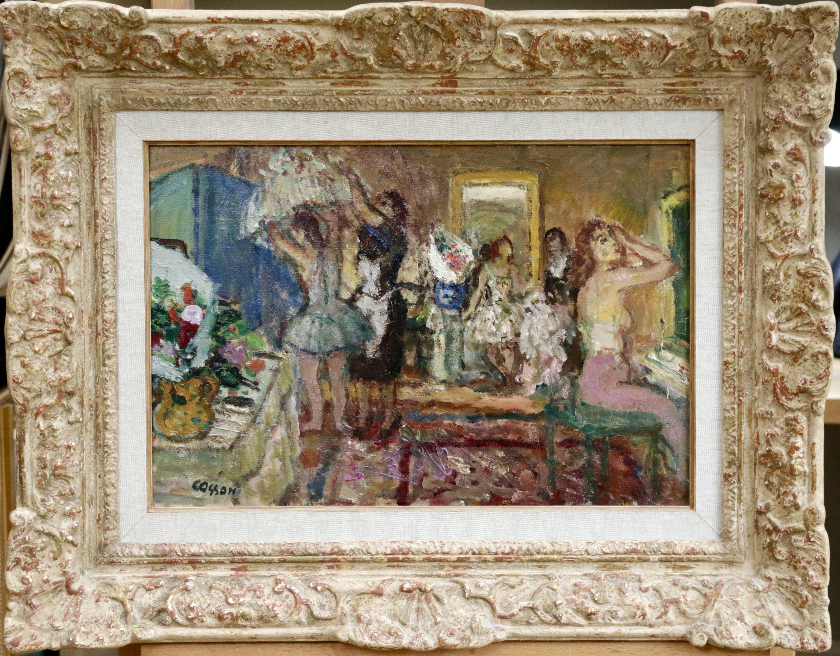 Jean-Louis-Marcel Cosson Interior Painting - Dancers in Dressing Room - Mid 20th Century Oil, Figures in Interior by Cosson
