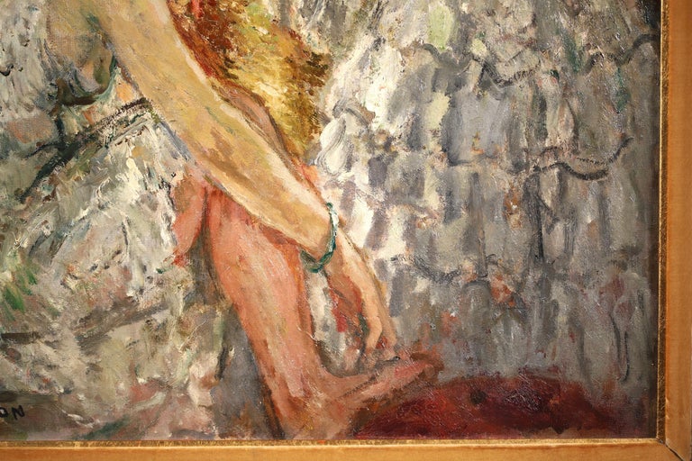 Dancer's Lodge - Post Impressionist Oil, Figures in Interior by Marcel Cosson For Sale 5