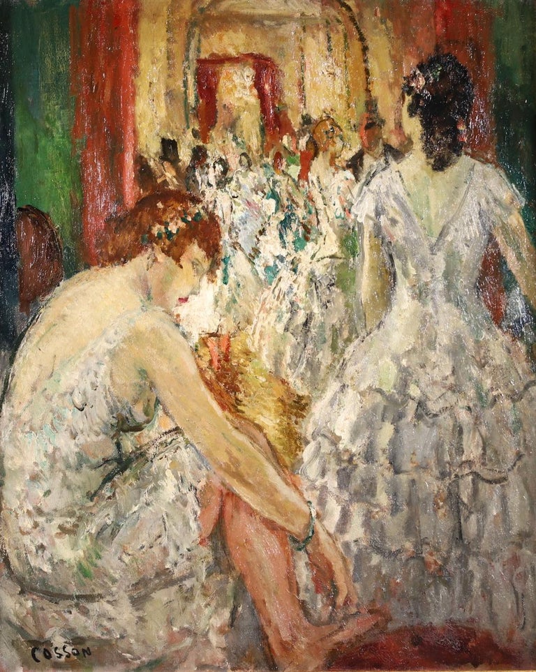 Dancer's Lodge - Post Impressionist Oil, Figures in Interior by Marcel Cosson - Painting by Jean-Louis-Marcel Cosson