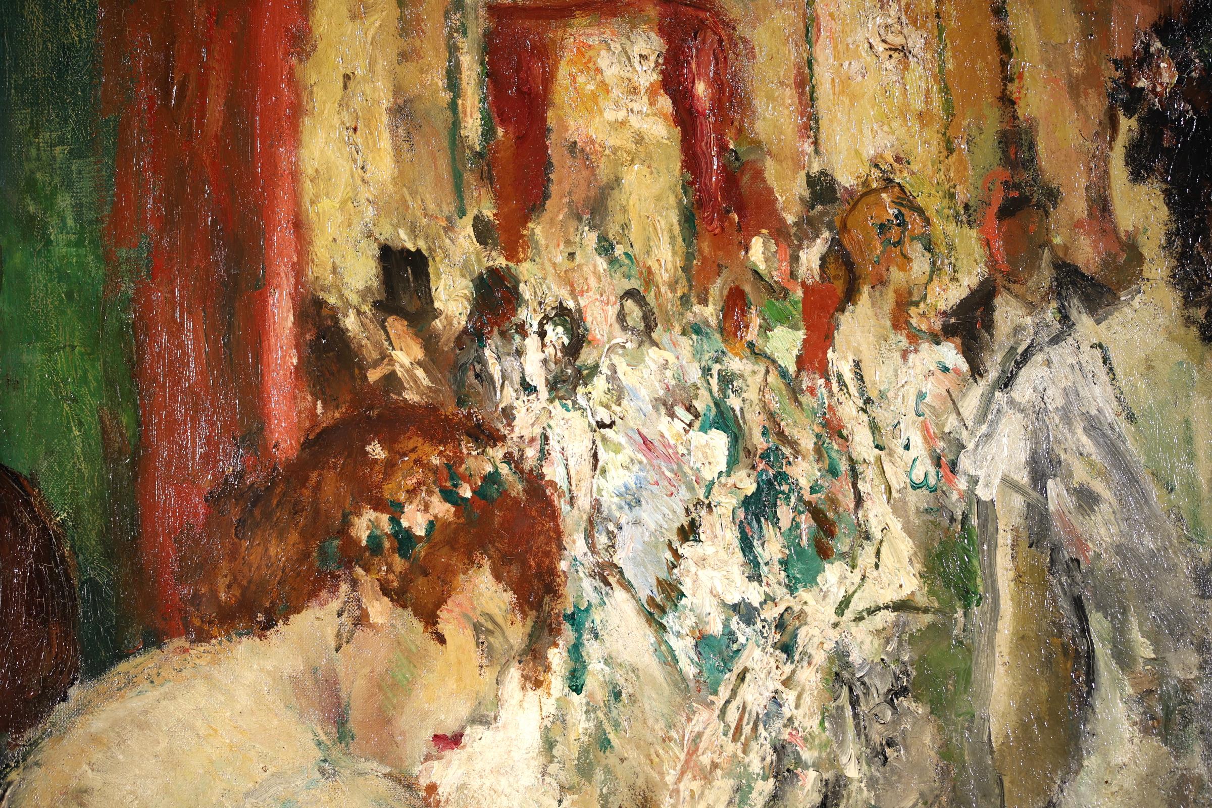 Dancer's Lodge - Post Impressionist Oil, Figures in Interior by Marcel Cosson - Post-Impressionist Painting by Jean-Louis-Marcel Cosson