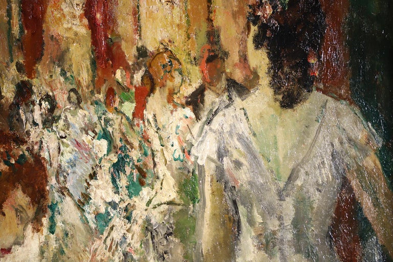 Dancer's Lodge - Post Impressionist Oil, Figures in Interior by Marcel Cosson - Brown Interior Painting by Jean-Louis-Marcel Cosson