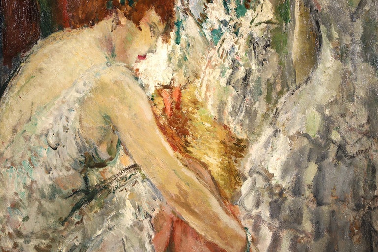 Dancer's Lodge - Post Impressionist Oil, Figures in Interior by Marcel Cosson For Sale 2