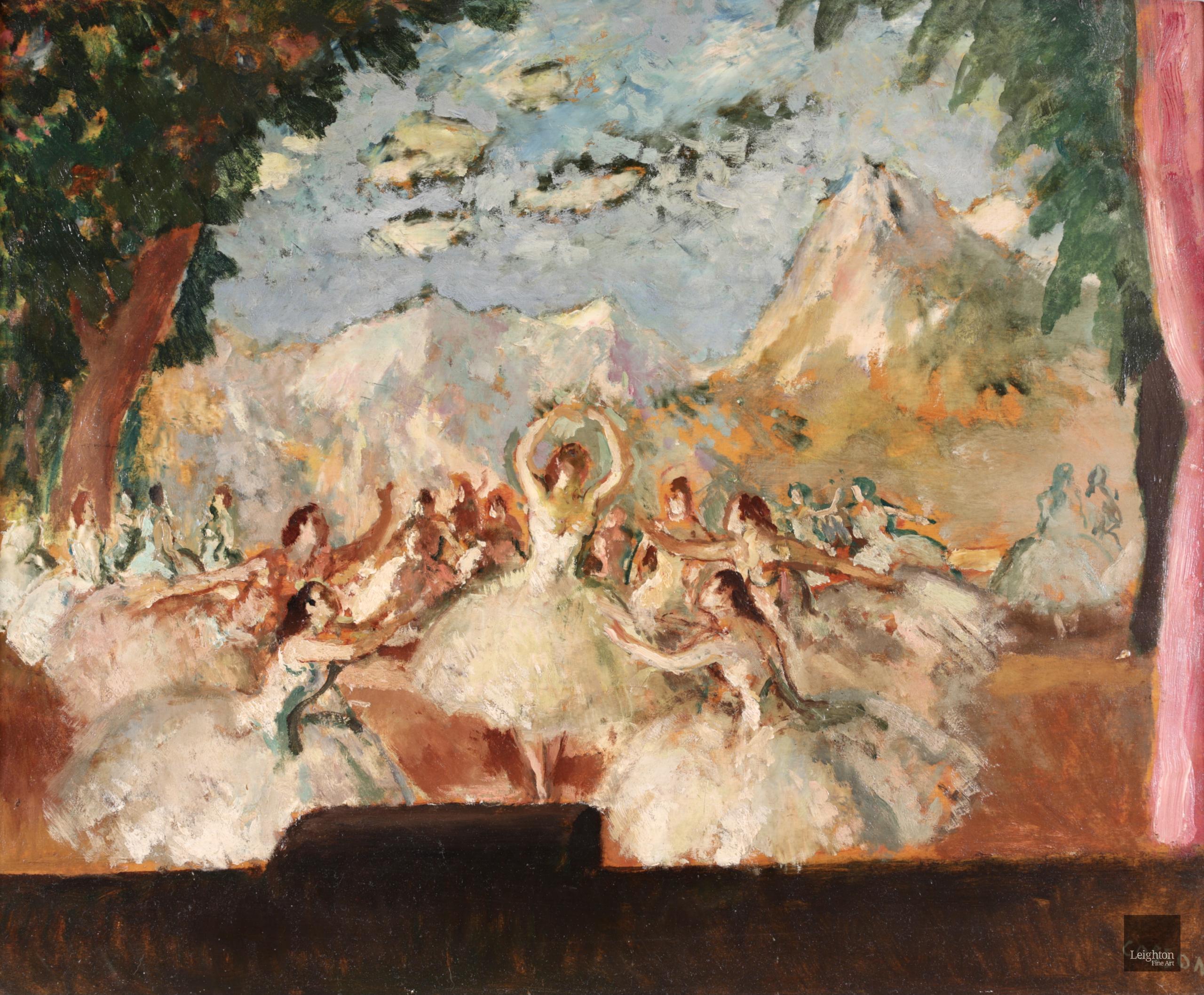 Dancers on a Stage - Post Impressionist Oil, Figures in Interior - Marcel Cosson - Painting by Jean-Louis-Marcel Cosson