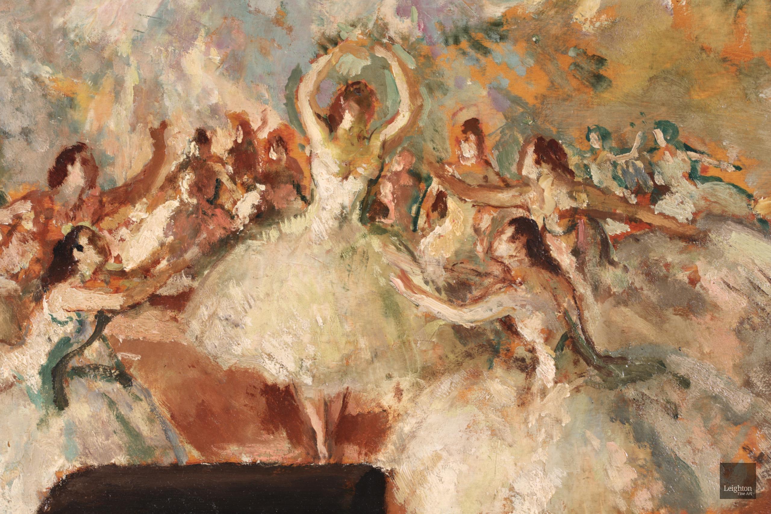 Dancers on a Stage - Post Impressionist Oil, Figures in Interior - Marcel Cosson - Post-Impressionist Painting by Jean-Louis-Marcel Cosson
