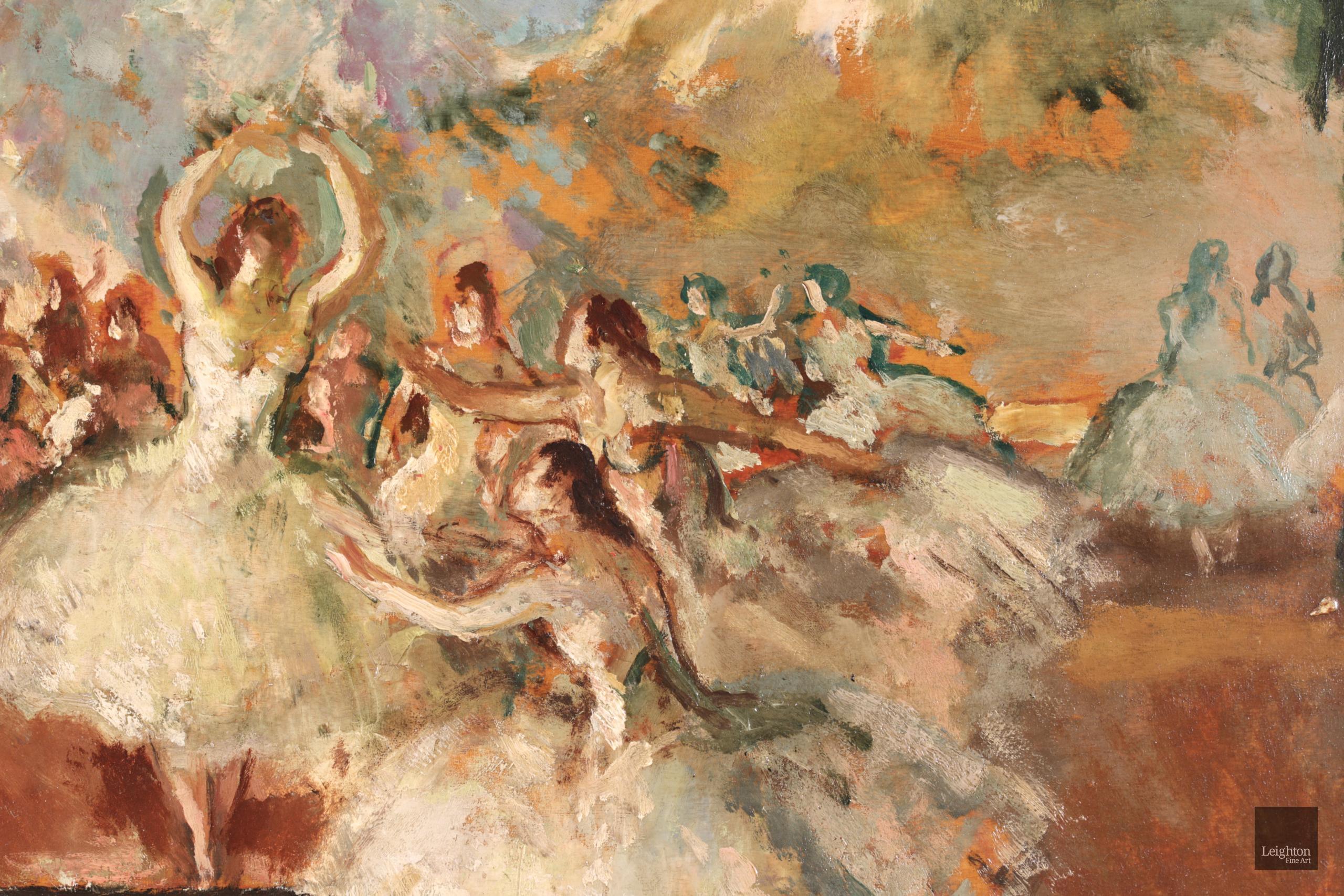 Dancers on a Stage - Post Impressionist Oil, Figures in Interior - Marcel Cosson - Beige Interior Painting by Jean-Louis-Marcel Cosson
